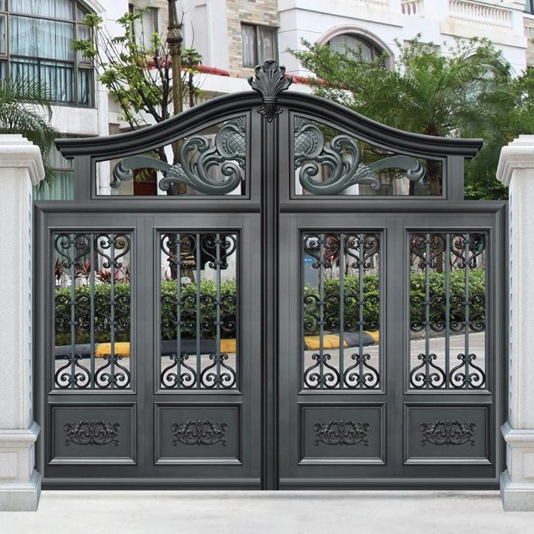 House Villa Garden Fence Gate Customized Double Swing Front Door Metal Aluminum Gates for Residential Garden House Courtyard