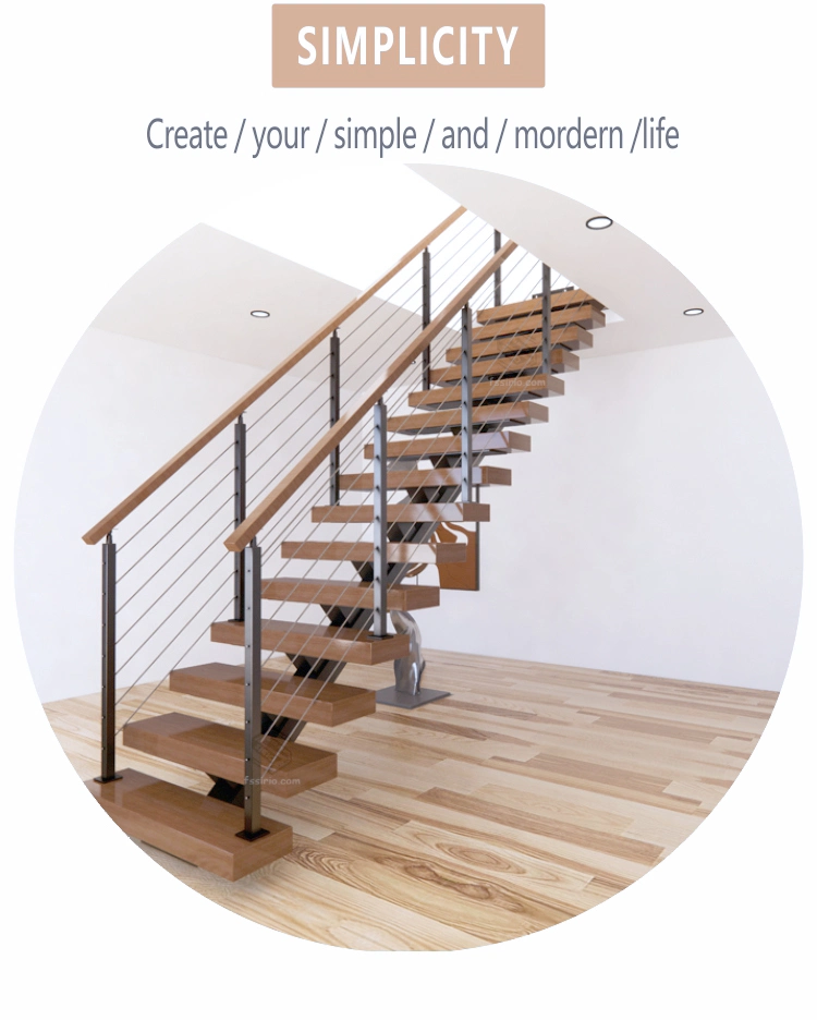 Customize Factory Metal Stringer Timber Step Glass Railing Floating Staircases