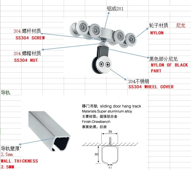 Stainless Steel Top Office Hanging Glass Sliding Door Roller