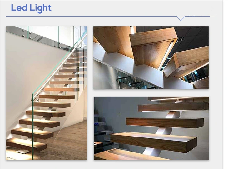 Metal Steel Interior Stair Wood Step LED Floating Staircase